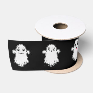 Ghosts With Different Faces Cute Halloween Black Satin Ribbon
