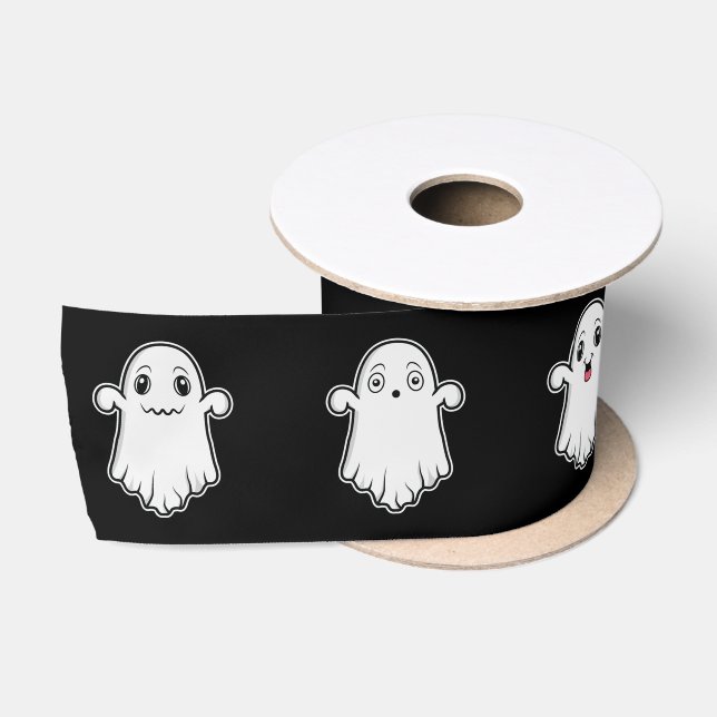 Ghosts With Different Faces Cute Halloween Black Satin Ribbon (Spool)