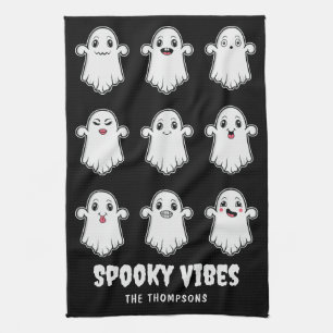 Ghosts With Different Facial Expressions Halloween Kitchen Towel