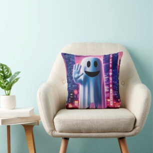 Ghosty Wave & Urban Lights Throw Pillow