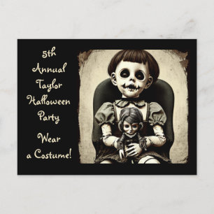 Ghoul Child with Scary Doll Halloween Party   Postcard