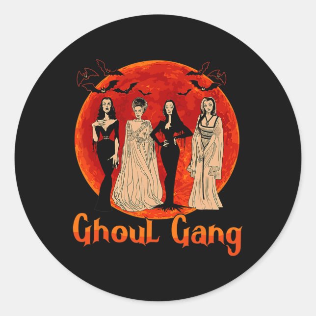 Ghoul Gang Horror Goth Queens Halloween Bride Fun  Classic Round Sticker (Front)