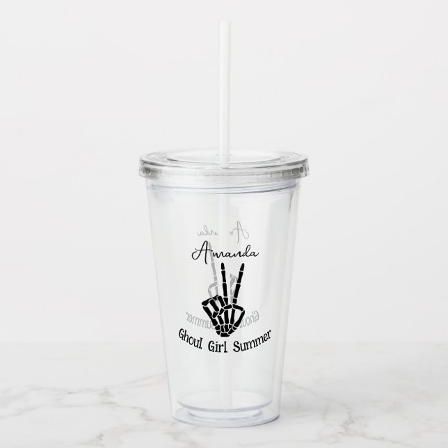 Ghoul Girl Summer Skeleton Peace Sign Personalized Acrylic Tumbler (Front)