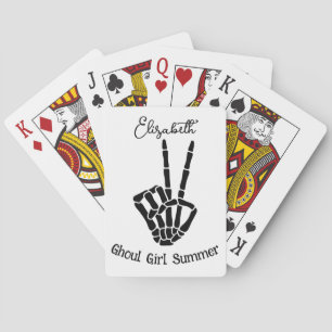 Ghoul Girl Summer Skeleton Peace Sign Personalized Playing Cards