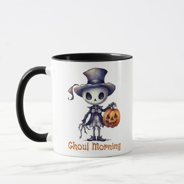 Ghoul Morning Ghoul Skeleton Halloween Mug (Left)