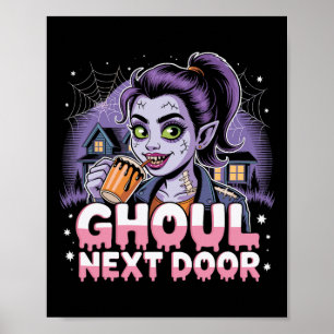 Ghoul Next Door Zombie Girl Retro Halloween Tee  Poster