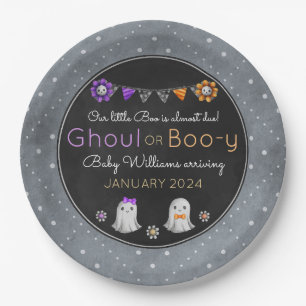 Ghoul or Boo-y Halloween gender reveal plates