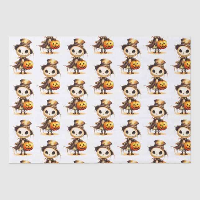 Ghoul Top Hat Jack-o' Lantern White Halloween Tissue Paper (Front)