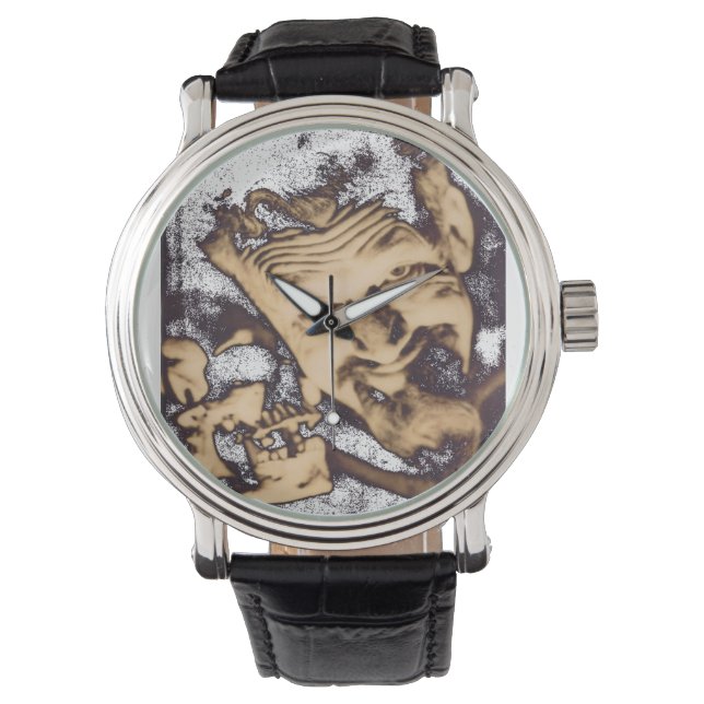 Ghoulardi (W/Crâne-2) Montre-bracelet en cuir noir (devant)