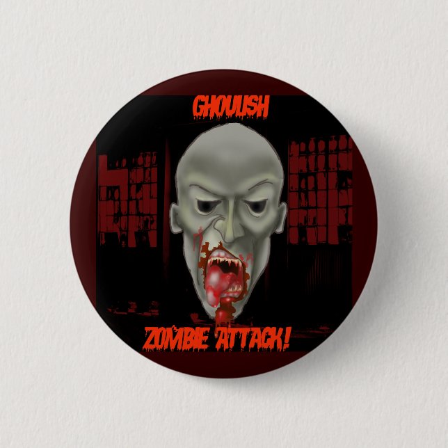 Ghoulish Zombie Attack 2 Inch Round Button (Front)