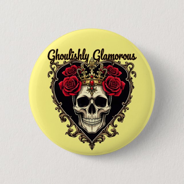 Ghoulishly Glamourous, Halloween Elegance Design 2 Inch Round Button (Front)
