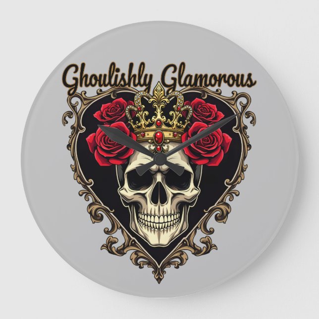 Ghoulishly Glamourous, Halloween Elegance Design Large Clock (Front)