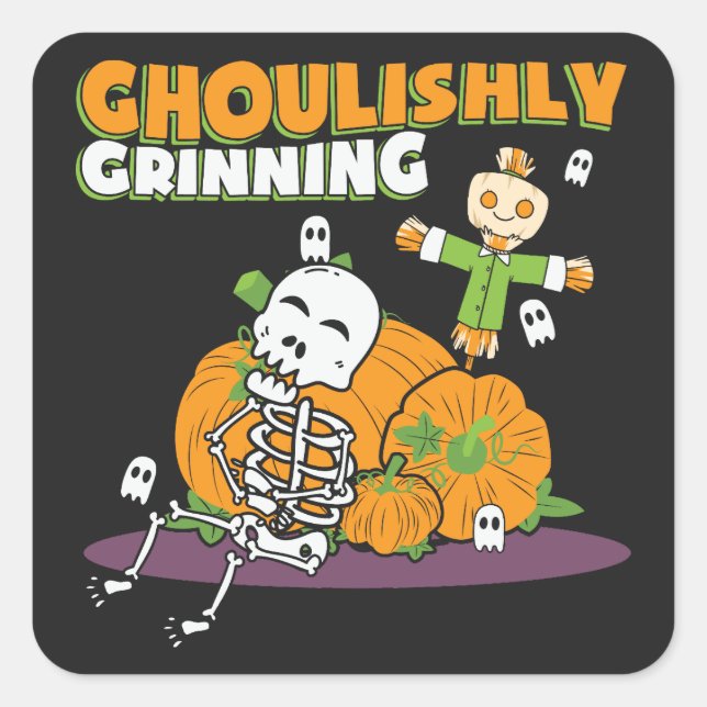 Ghoulishly Grinning Halloween Ghoul  Square Sticker (Front)