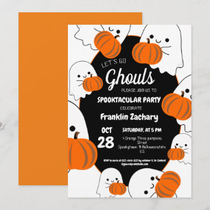 Ghouls Cute Ghost & Pumpkin Halloween Party Invitation