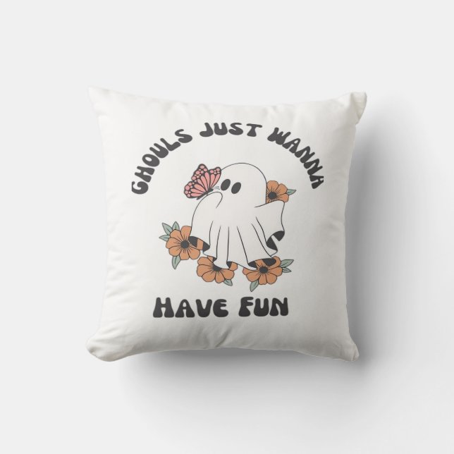 Ghouls Just Wanna Have Fun Creepy Design Throw Pillow (Front)