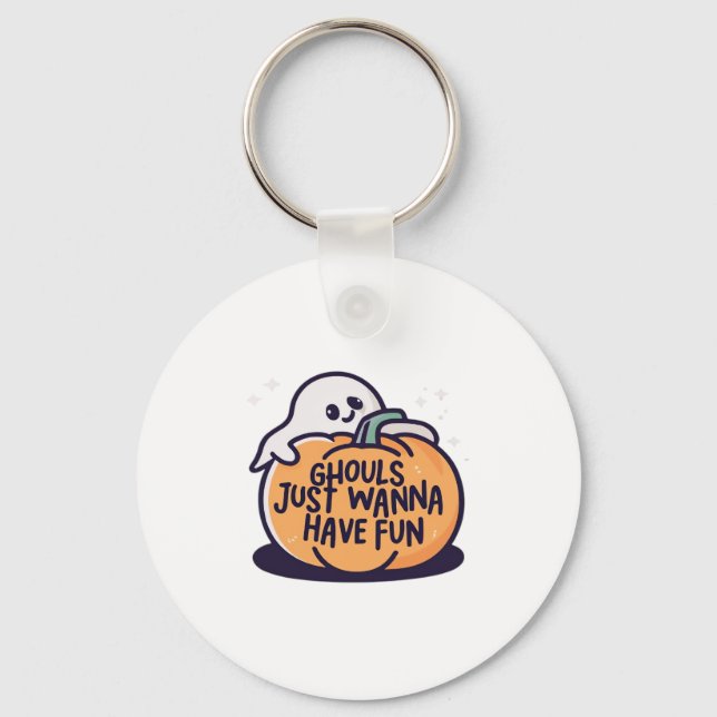 Ghouls Just Wanna Have Fun - Cute Halloween Doodle Keychain (Front)