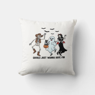 Ghouls Just Wanna Have Fun - Dancing Skeleton Spoo Throw Pillow