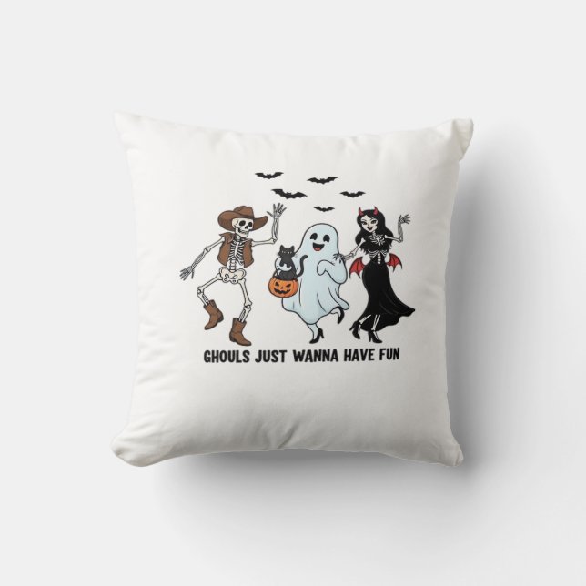 Ghouls Just Wanna Have Fun - Dancing Skeleton Spoo Throw Pillow (Front)