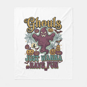 Ghouls Just Wanna Have Fun Ghost Pumpkins Witch Mo Fleece Blanket