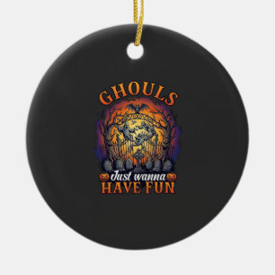 Ghouls Just Wanna Have Fun Ghosts Cemetery Pumpkin Ceramic Ornament