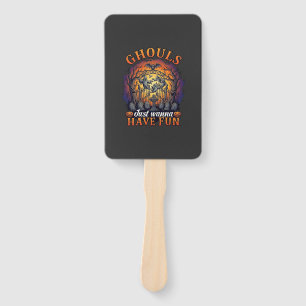 Ghouls Just Wanna Have Fun Ghosts Cemetery Pumpkin Hand Fan