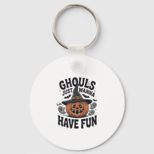 Ghouls Just Wanna Have Fun Halloween Pumpkin Ghost Keychain