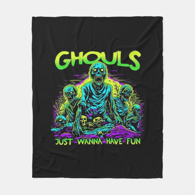 Ghouls Just Wanna Have Fun - Halloween Sloth Desig Fleece Blanket (Front)