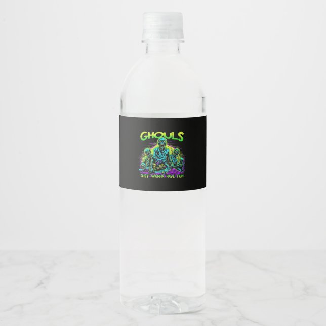 Ghouls Just Wanna Have Fun - Halloween Sloth Desig Water Bottle Label (Front)