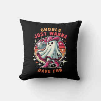 Ghouls Just Wanna Have Fun Retro Disco Throw Pillow
