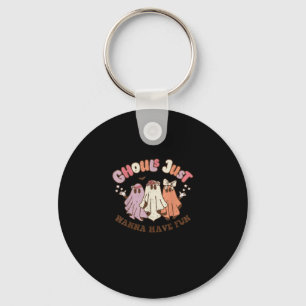 Ghouls Just Wanna Have Fun Retro Halloween Groovy  Keychain