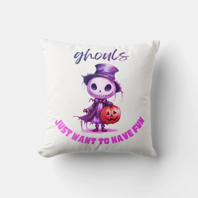 Ghouls Just Want to Have Fun Purple Halloween Throw Pillow (Front)