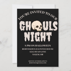 Ghouls Night Black & White Halloween Costume Party Invitation
