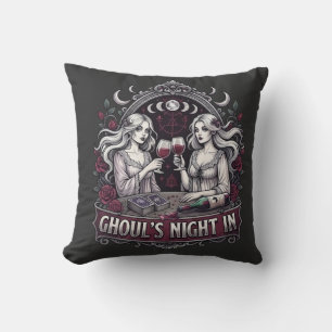 Ghoul's Night In Spooky Wine Tarot Halloween Party Throw Pillow