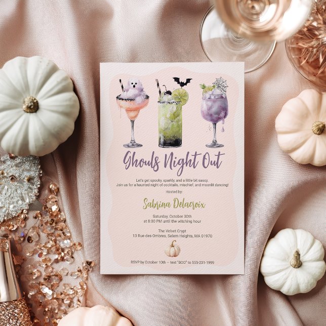 Ghouls Night Out Watercolor Cocktails Halloween Invitation (Ghouls Night Out Watercolor Cocktails Halloween Invitation)