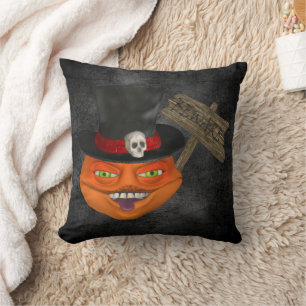 Ghouly Pumpkin Face Fantasy Throw Pillow