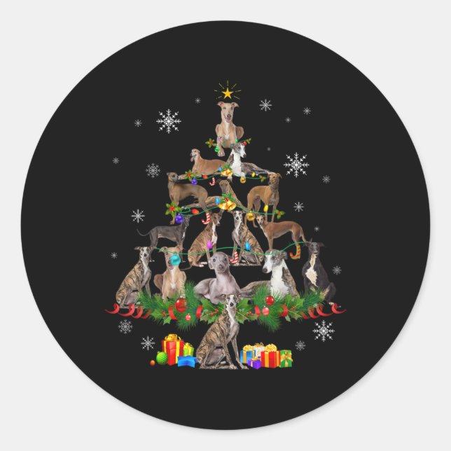 Ghound Christmas Tree Lights Funny Dog Xmas Gif T  Classic Round Sticker (Front)