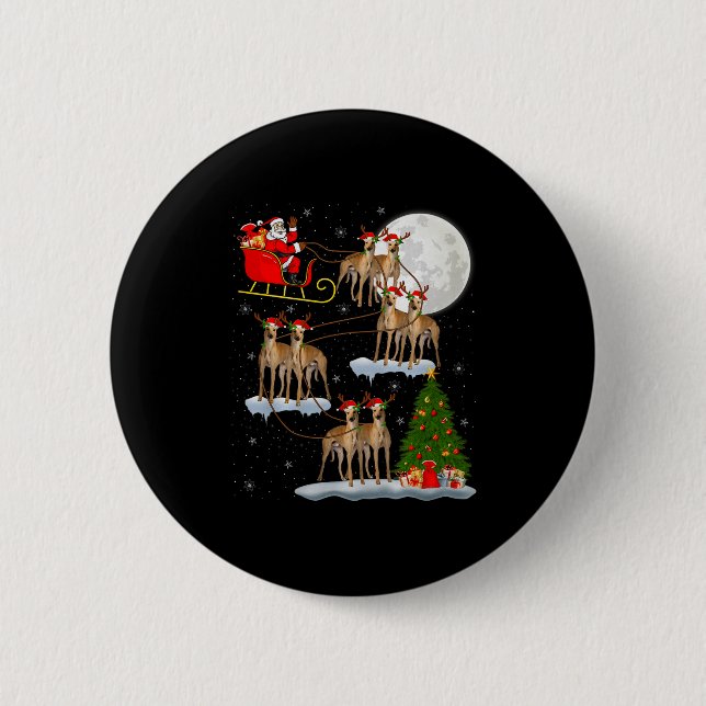 Ghound Dog Santa Sleigh Flying Funny Magical Chris 2 Inch Round Button (Front)