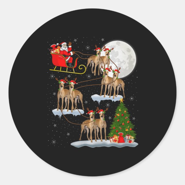 Ghound Dog Santa Sleigh Flying Funny Magical Chris Classic Round Sticker (Front)