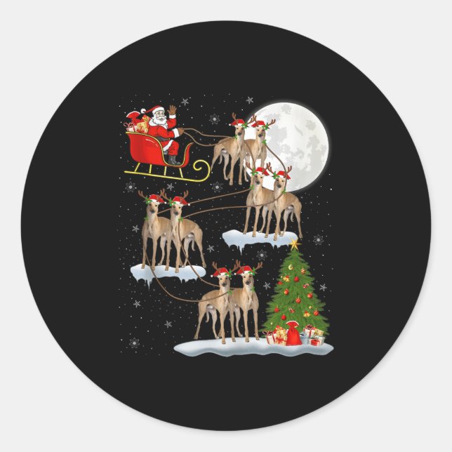 Ghound Dog Santa Sleigh Flying Funny Magical Chris Classic Round Sticker (Front)