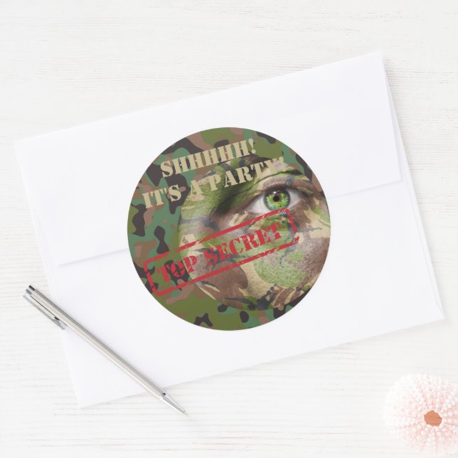 GI Camouflage Military Birthday Celebration Party Classic Round Sticker (Envelope)