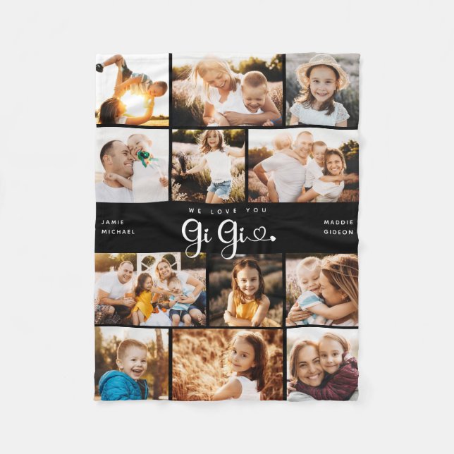 Gi Gi We Love you Hearts Modern Photo Collage Fleece Blanket (Front)
