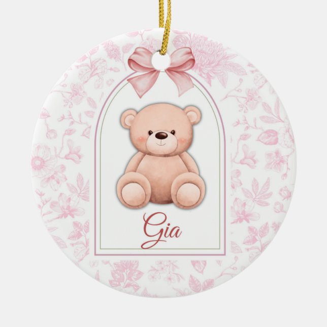 Gia | Custom Pink Teddy Bear Nursery Design  Ceramic Ornament (Front)