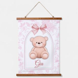 Gia   Custom Pink Teddy Bear Nursery Design  Hanging Tapestry