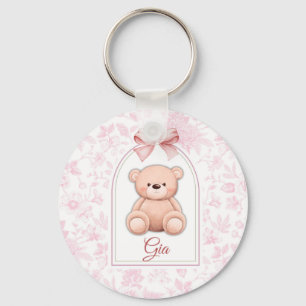 Gia   Custom Pink Teddy Bear Nursery Design  Keychain