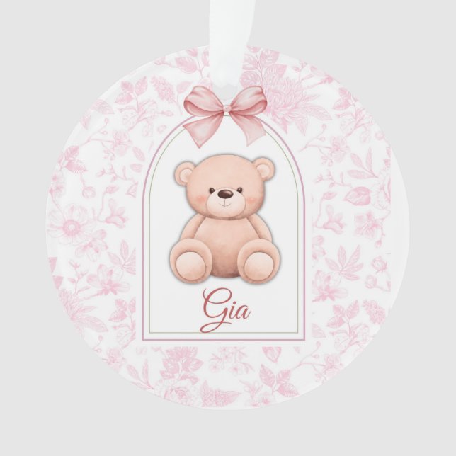 Gia | Custom Pink Teddy Bear Nursery Design  Ornament (Front)