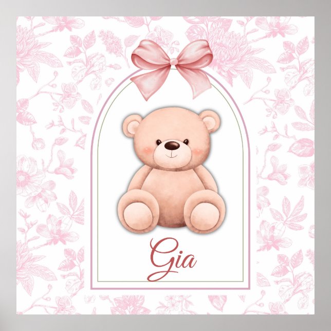 Gia | Custom Pink Teddy Bear Nursery Design  Poster (Front)