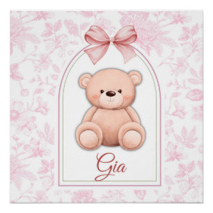 Gia   Custom Pink Teddy Bear Nursery Design  Poster