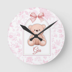 Gia   Custom Pink Teddy Bear Nursery Design  Round Clock
