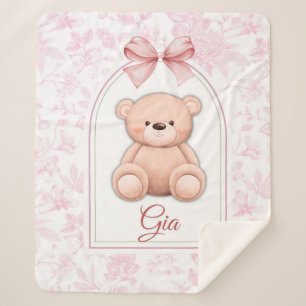 Gia   Custom Pink Teddy Bear Nursery Design  Sherpa Blanket