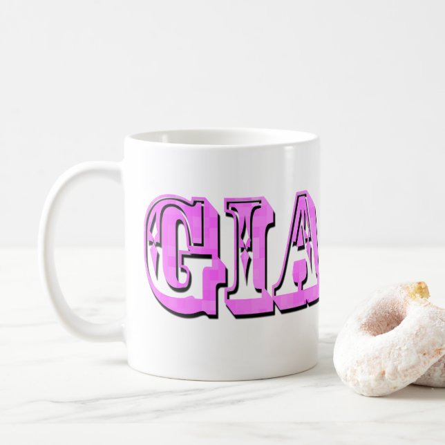 Gia,  Pink  Name Logo, Coffee Mug (With Donut)